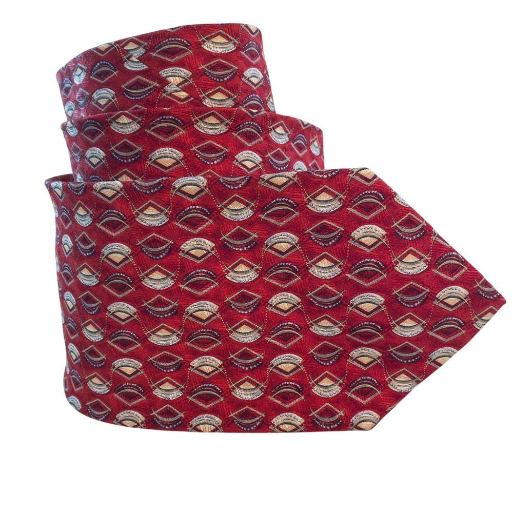 Ermenegildo Zegna Men's Designer Necktie Mens Red Geometric Designer Silk Italy